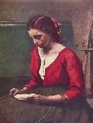 Jean-Baptiste-Camille Corot Lesendes Madchen in rotem Trikot Spain oil painting artist